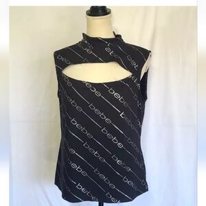 Bebe Womens Black Silver Logo Cutout Y2K Tank Top XL